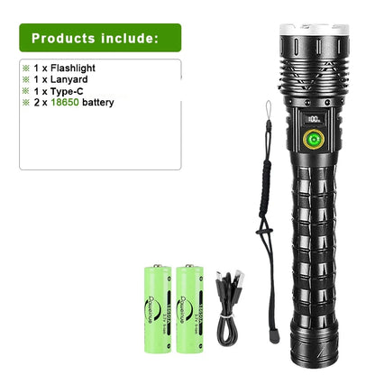 Most Powerful High Power Led flashlight 1000000LM XHP360 Rechargeable Led Flashlight Zoom Outdoor Tactical Lantern Hunting Torch