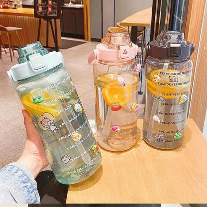 2L Sports Water Bottle with Straw Portable Large Capacity Water bottles Fitness Bike Cup Summer Cold Water Jug with Time Marker