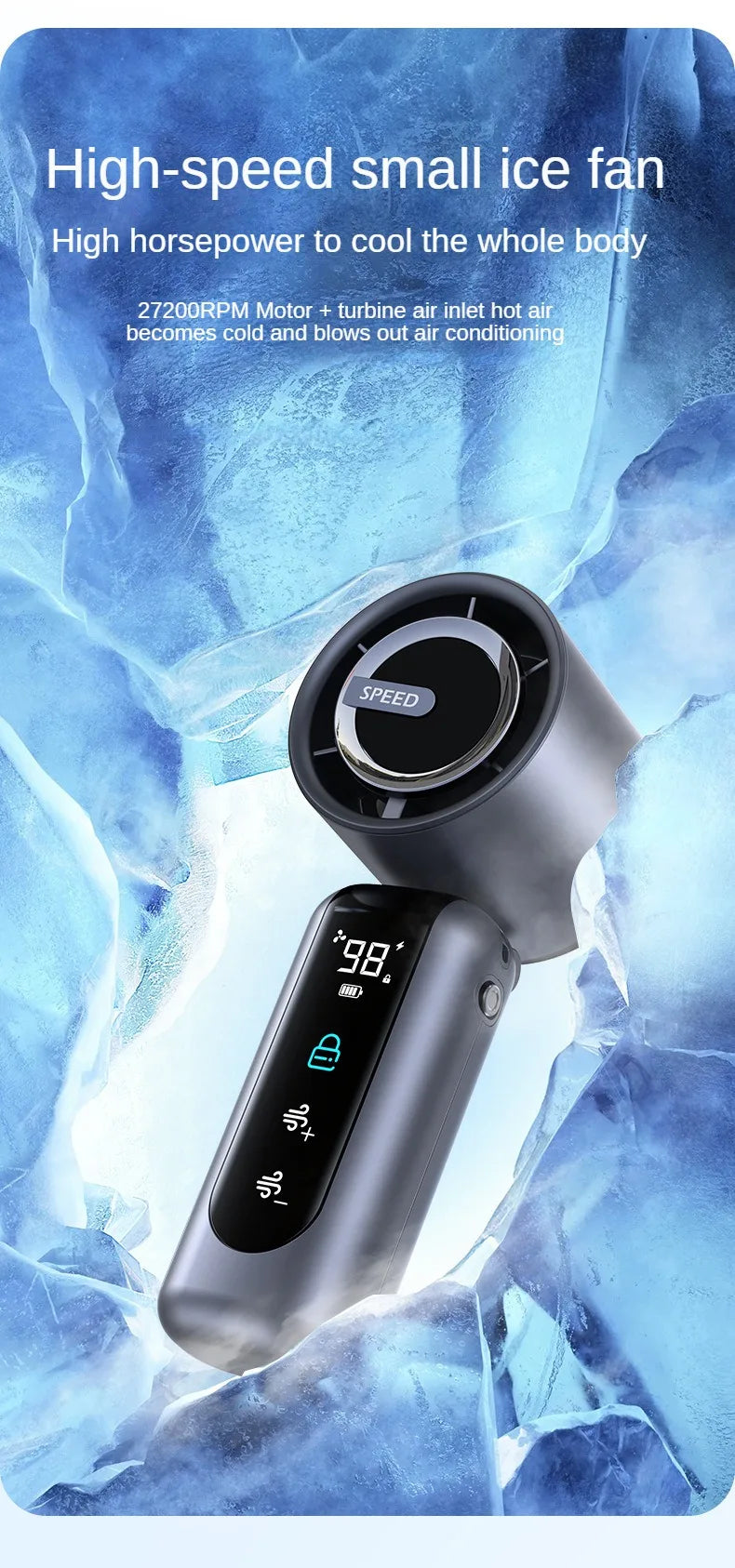 Handheld Fan Charging Portable Mini Fan Long Battery Life USB Digital Display 100-speed Handheld High-Speed Turbofan