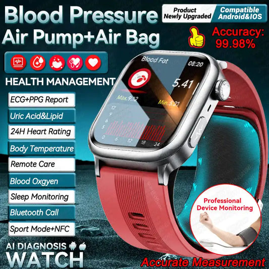 2025 New High-end Air Pump Lipid Smart Watch Men ECG+PPG Precise Blood Pressure Heart Rate BT Call NFC  Health Watches