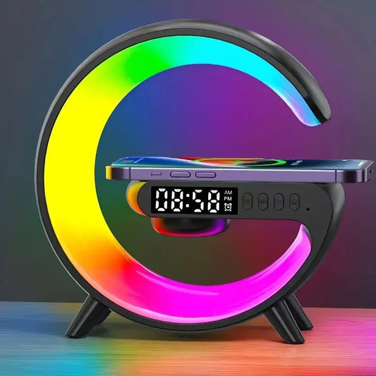 Multi-Function Wireless Charger Stand Pad RGB Light Alarm Clock Speaker