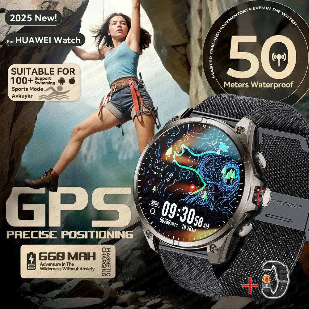 2025 New Premium GPS Smart Watches Outdoor Altimeter Barometer AMOLED Screen Built-in GPS Compass Military Sports Smartwatch Men