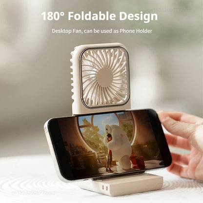 Portable Folding Electric Fan 3-in-1 Mini Handheld Cooling Fan Handheld with Power Bank Makeup Mirror Student Small Fan Outdoor
