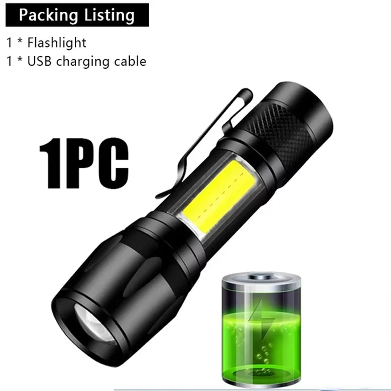 High Strong Power LED Flashlight Built-in Battery Type-C Rechargeable with Pen Clip Torch Outdoor Camping Emergency Lantern