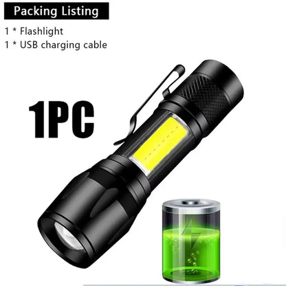 High Strong Power LED Flashlight Built-in Battery Type-C Rechargeable with Pen Clip Torch Outdoor Camping Emergency Lantern