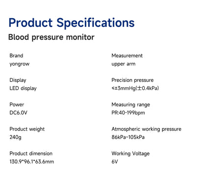 Yongrow Portable Digital Upper Arm Blood Pressure Monitor Measurement Tool Tonometer Sphygmomanometer