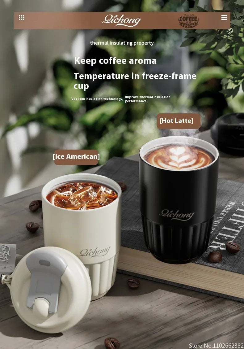 410ml Ceramic Liner Thermos Coffee Cup Double Wall Stainless Steel Vacuum Insulated Thermos For Coffee Thermal Mug Tumbler Gift