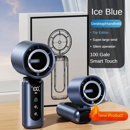 Handheld Fan Charging Portable Mini Fan Long Battery Life USB Digital Display 100-speed Handheld High-Speed Turbofan