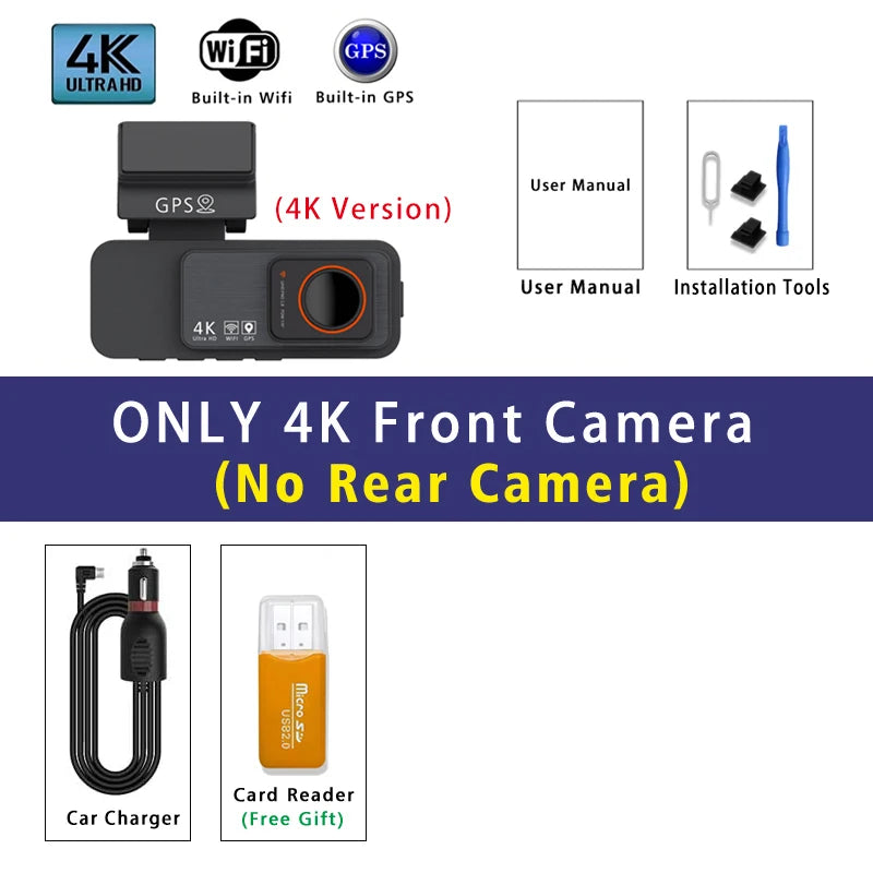 4K Dash Cam WIFI GPS Car DVR 2.5K Rear Camera Video Drive Recorder Dashcam Register Mini Black Box 24H Monitoring Night Vision