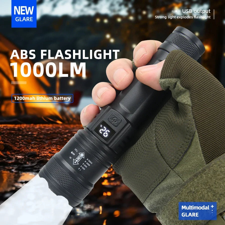 High Strong Power LED Flashlights 2000LM Tactical Torch with Display Light USB Charging.
