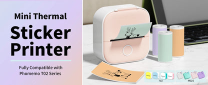 T02 Portable Printer Phomemo Mini Sticker Printer Self-adhesive Labels Inkless Sticker Printer for Journal, Notes, Photo, DIY