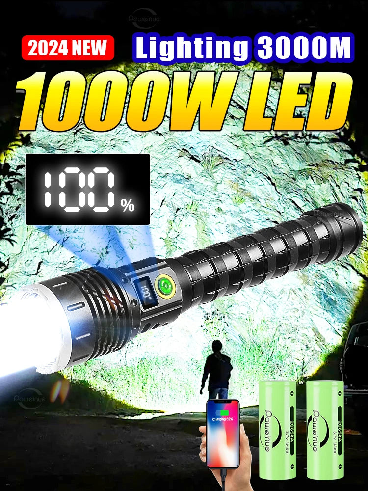 Most Powerful High Power Led flashlight 1000000LM XHP360 Rechargeable Led Flashlight Zoom Outdoor Tactical Lantern Hunting Torch