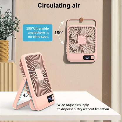 Desktop Fan Portable Fan Rechargeable  5-Speed Adjustment 180° Rotating Foldable Fan With Battery Digital Display Noise-Free Fan