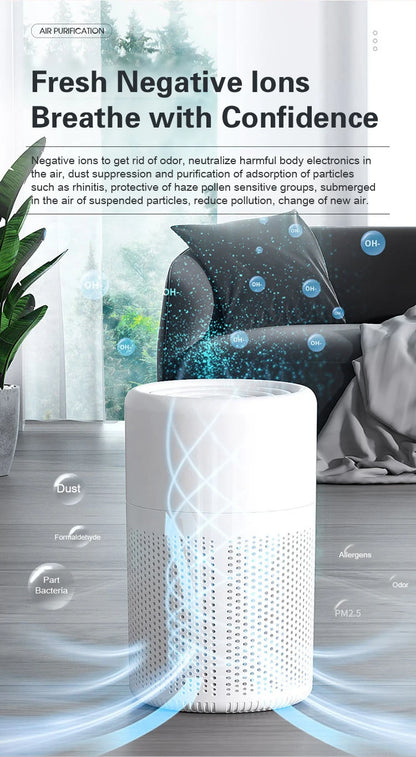 Air Purifiers Home Remove Smoke Odor Formaldehy Air Cleaner HEPA Filter PM 2.5 Air Freshener for Car Bedroom Small Air Purifier