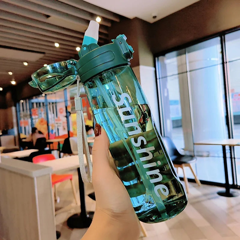 800ml Sports Water Bottle with Straw Plastic Water Bottles with Scale Leak Proof Drinking Bottles For Outdoor BPA Free Drinkware