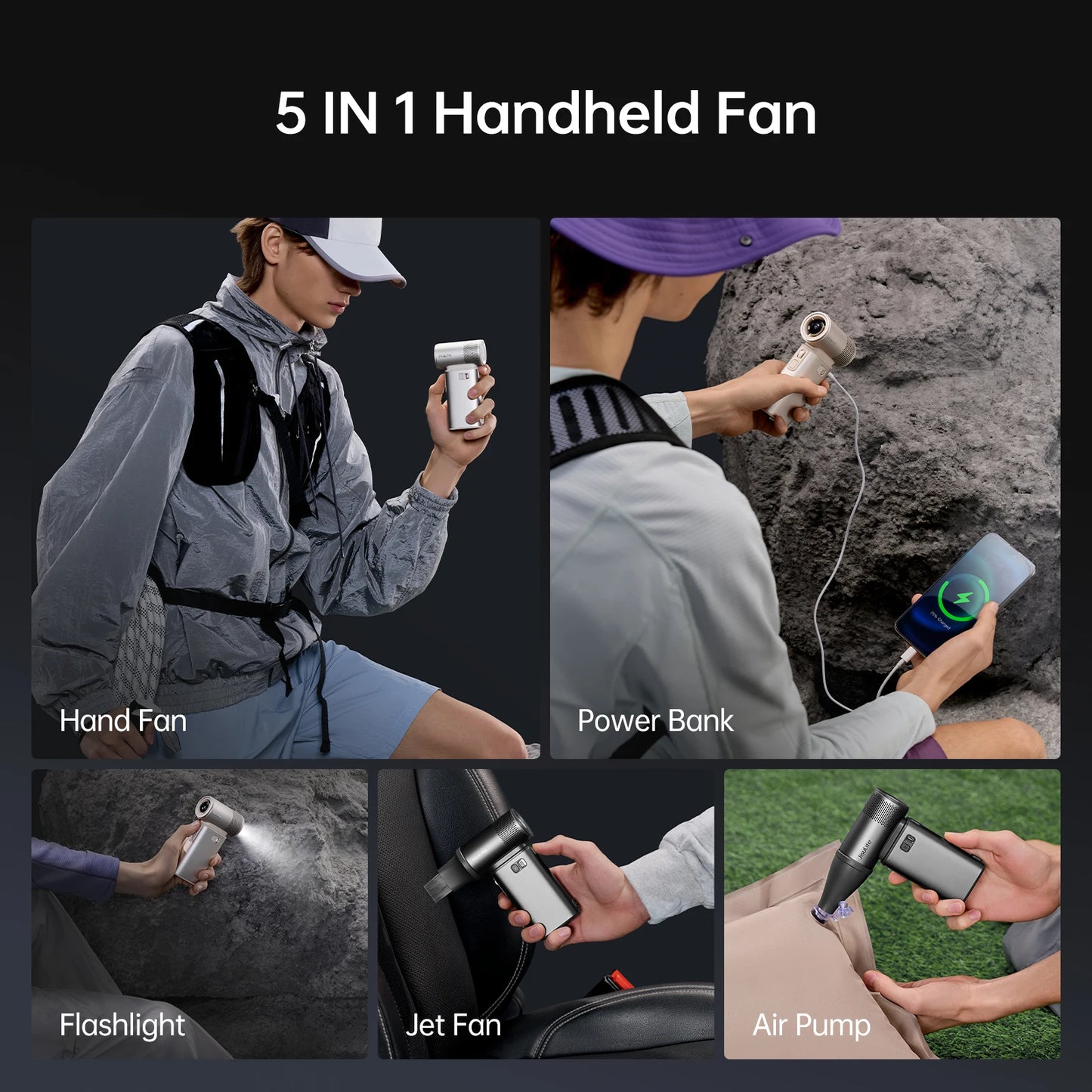 JISULIFE Handheld Fan Ultra 2, Powerful Turbo Jet Fan, 100 Speeds, 9000mAh Rechargeable Battery, LED Display, Outdoor Camping