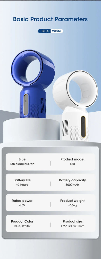 Electric Rechargeable Fan Bladeless Floor Standing Fan Cooling Child Safety Tower 3000mAh Fan Household Air Cooler 5 Gears