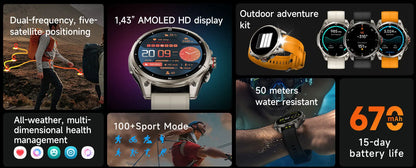 2025 New Premium GPS Smart Watches Outdoor Altimeter Barometer AMOLED Screen Built-in GPS Compass Military Sports Smartwatch Men