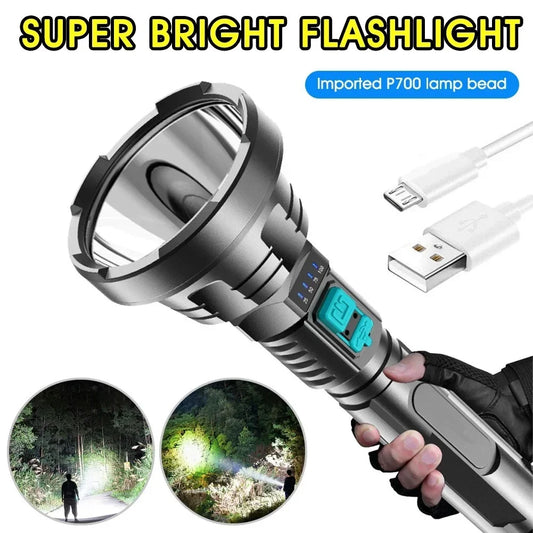Strong Light LED Flashlight ABS USB Charging Battery Display Large Long Range Home Outdoor Flashlight