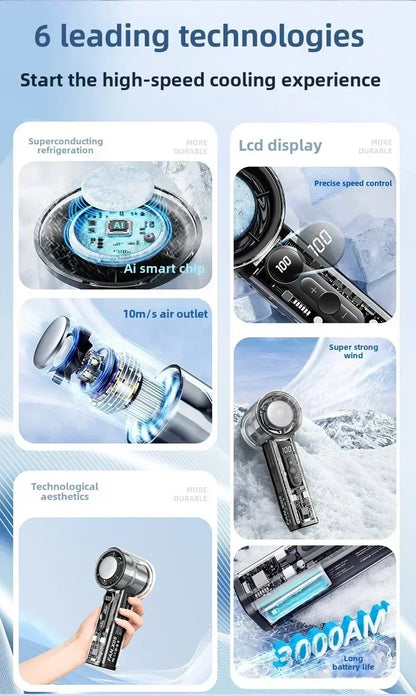 2025 Portable Handheld Fan - 100-Speed Turbo Cooling, 3000mAh Rechargeable, High Wind Outdoor Mini Fan with Adjustable Airflow