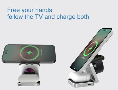 Magnetic Wireless Charging Station Foldable 3-in-1  for iPhone 12~15 Series AirPods  iWatch Portable Travel Charger