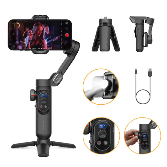 AOCHUAN Smart XPro Smartphone 3 Axis Gimbal Stabilizer For iPhone and Android Smartphone Shooting Video with Fill light Effects