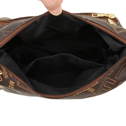 Ladies Middle-Aged Bag Large Capacity printed Work Clothing Soft Leather Multi-Pocket Cross-Body Bag Retro Shoulder Bag