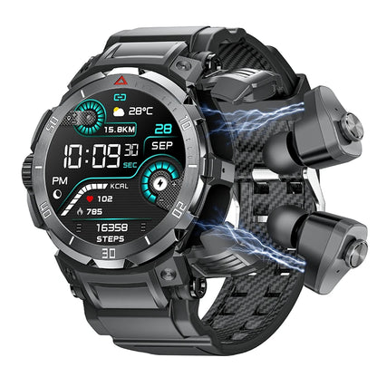 2025 New Smart Watch TWS 2-in-1 Wireless Headphone Music Call Men SmartWatch Health Monitoring Waterproof Sports Watch
