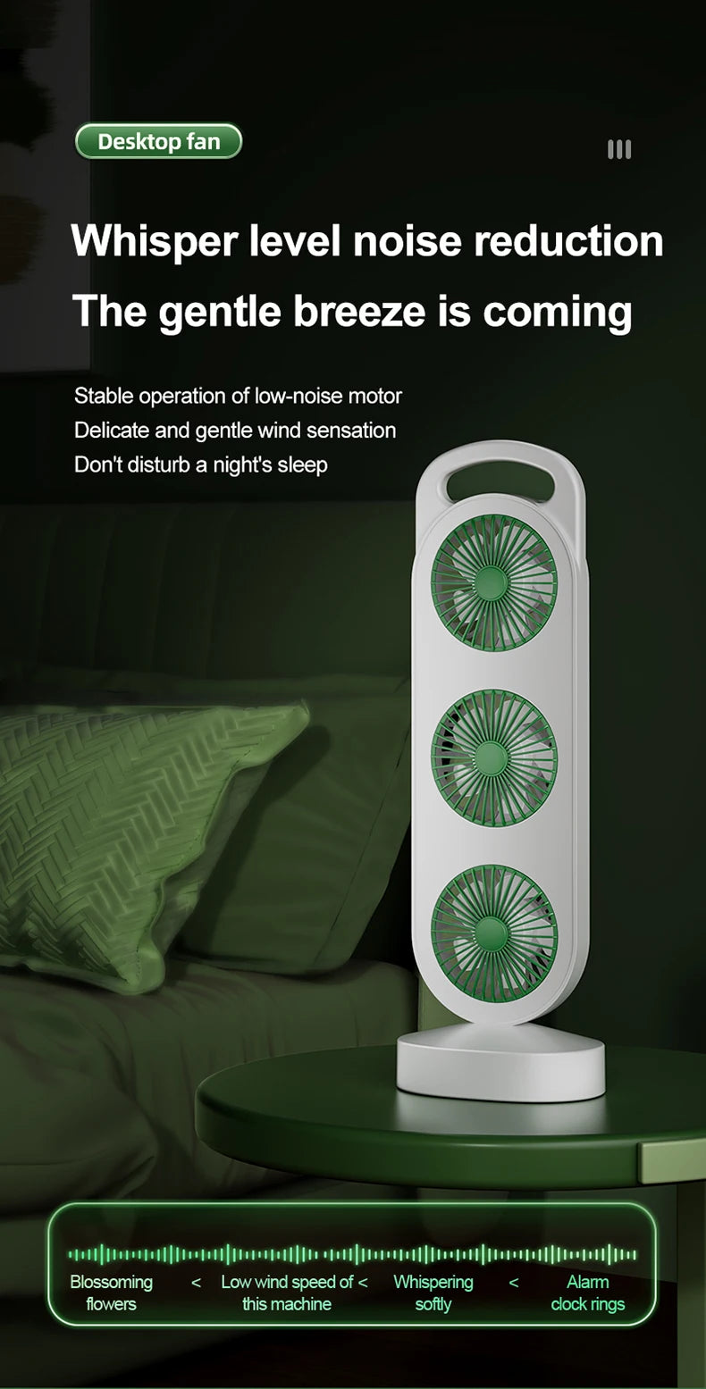 Desktop Fan With Three Air Outlets Usb Charging Adjustable High Wind Power Convenient Cooling Equipment For Outdoor Camping