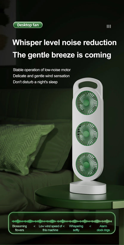Desktop Fan With Three Air Outlets Usb Charging Adjustable High Wind Power Convenient Cooling Equipment For Outdoor Camping