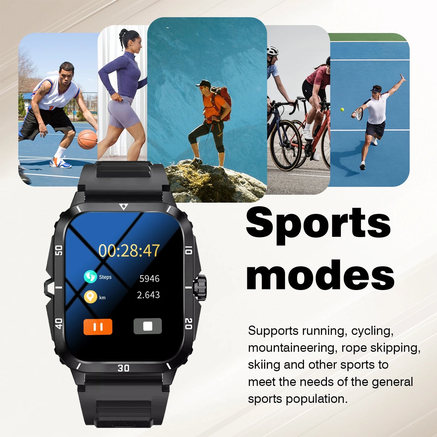 Smart Watch, Wireless Calls, Music Playback, Message Reminders, Multi-Sports Mode, Suitable For Men And Women
