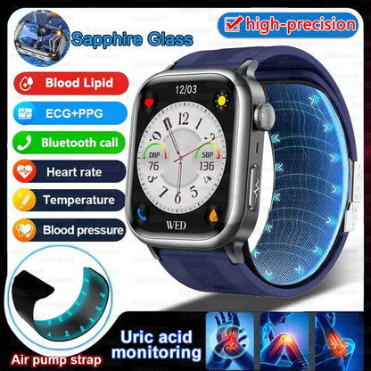 2025 New High-end Air Pump Lipid Smart Watch Men ECG+PPG Precise Blood Pressure Heart Rate BT Call NFC  Health Watches