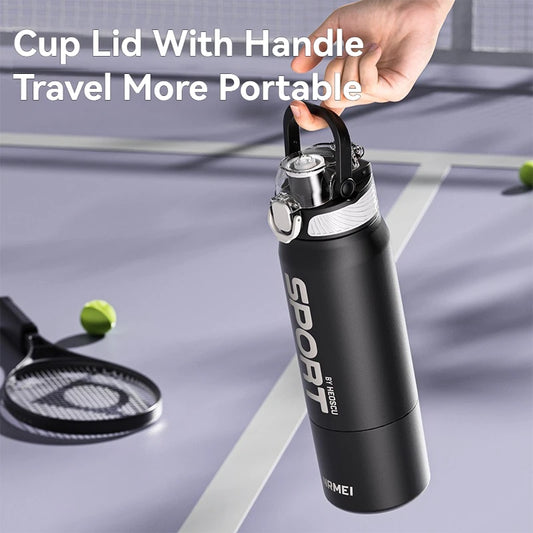 Insulated Water Bottle Thermal Stainless Steel Leak-proof Vacuum Flask Rope with Cup Portable Hiking Cycling