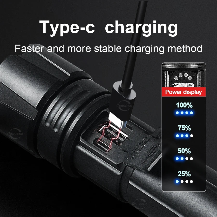 Most Powerful High Power Led flashlight 1000000LM XHP360 Rechargeable Led Flashlight Zoom Outdoor Tactical Lantern Hunting Torch
