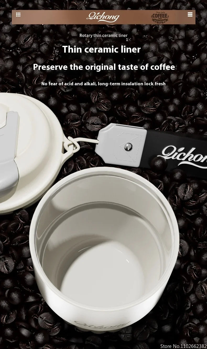 410ml Ceramic Liner Thermos Coffee Cup Double Wall Stainless Steel Vacuum Insulated Thermos For Coffee Thermal Mug Tumbler Gift