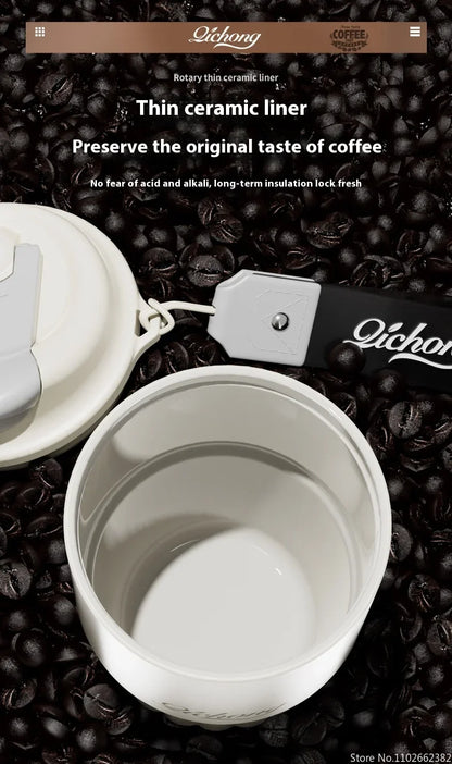 410ml Ceramic Liner Thermos Coffee Cup Double Wall Stainless Steel Vacuum Insulated Thermos For Coffee Thermal Mug Tumbler Gift