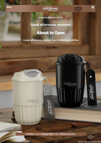 410ml Ceramic Liner Thermos Coffee Cup Double Wall Stainless Steel Vacuum Insulated Thermos For Coffee Thermal Mug Tumbler Gift