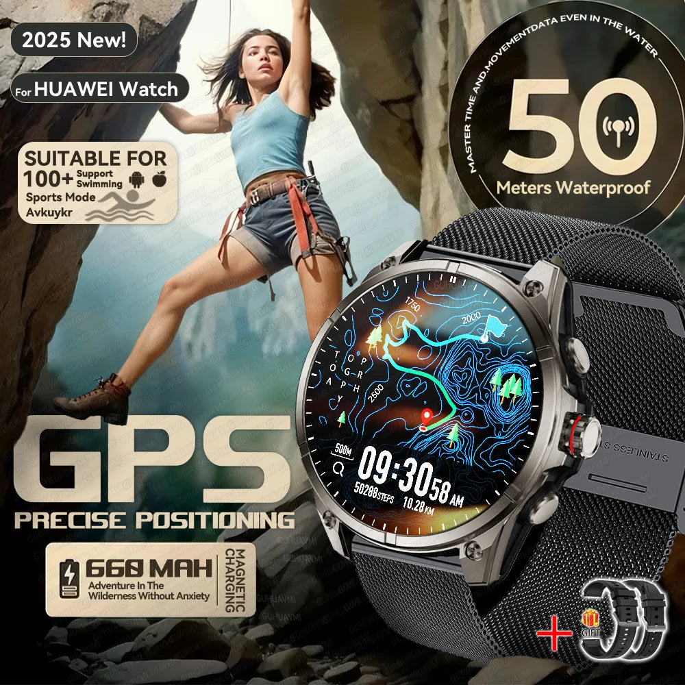 2025 New Premium GPS Smart Watches Outdoor Altimeter Barometer AMOLED Screen Built-in GPS Compass Military Sports Smartwatch Men