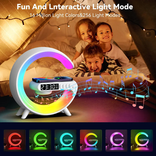 Multi-Function Wireless Charger Stand Pad RGB Light Alarm Clock Speaker
