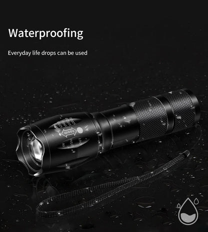 LED Aluminum Flashlight Outdoor Adventure Sports Emergency Flashlight Premium Black Color Changeable Light Compact and Portable