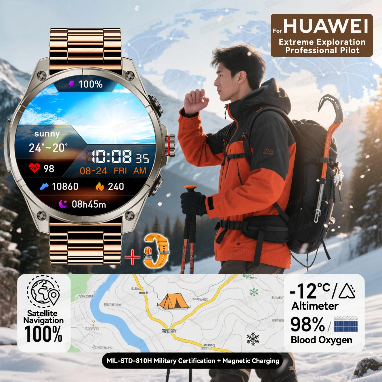2025 New Premium GPS Smart Watches Outdoor Altimeter Barometer AMOLED Screen Built-in GPS Compass Military Sports Smartwatch Men