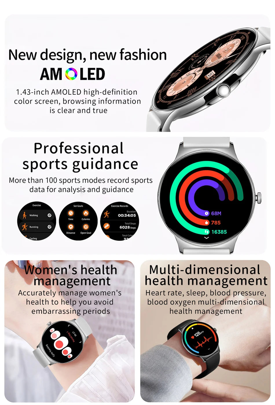 New Ultra Thin Smart Watch Women Screen Always Display Time Sports Bracelet Bluetooth Call Fashion Smartwatch