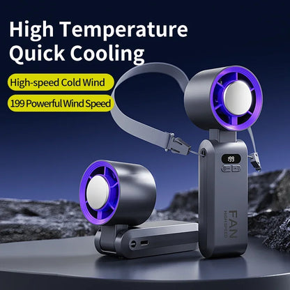 2025 New Portable Hanging Neck Fan 135° Rotation Desktop Mini Fan Handheld Foldable 199 High-speed Powerful Turbo Fan Outdoor