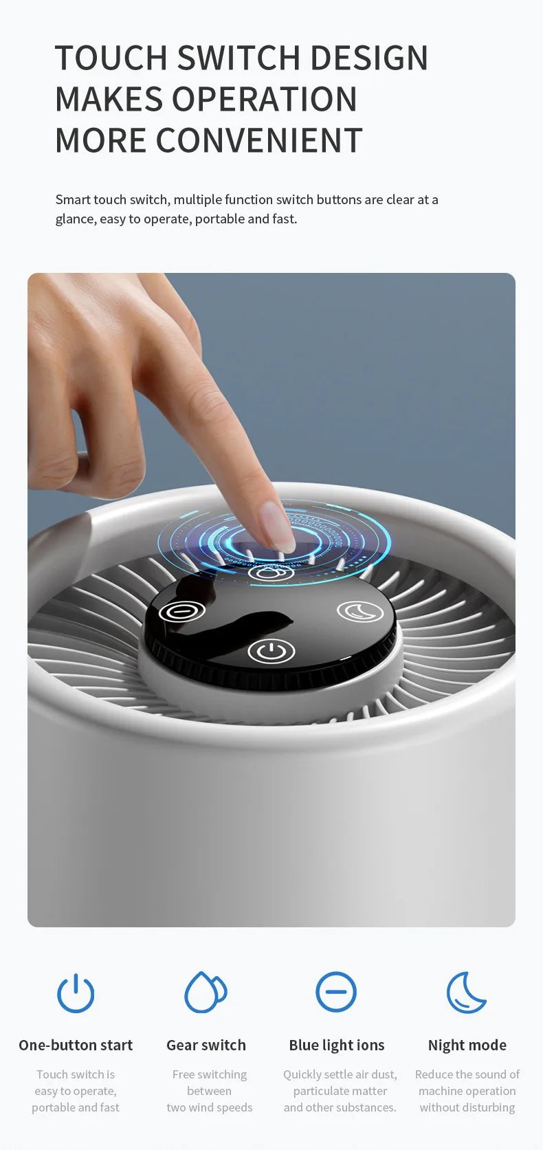 Desktop Air Purifier With HEPA Filter Portable Air Cleaner Odor Remover Air Freshener for Bedroom Office Mini Air Purifier PM2.5