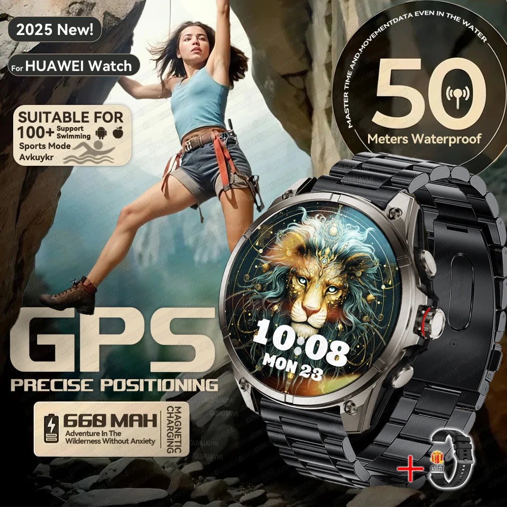 2025 New Premium GPS Smart Watches Outdoor Altimeter Barometer AMOLED Screen Built-in GPS Compass Military Sports Smartwatch Men