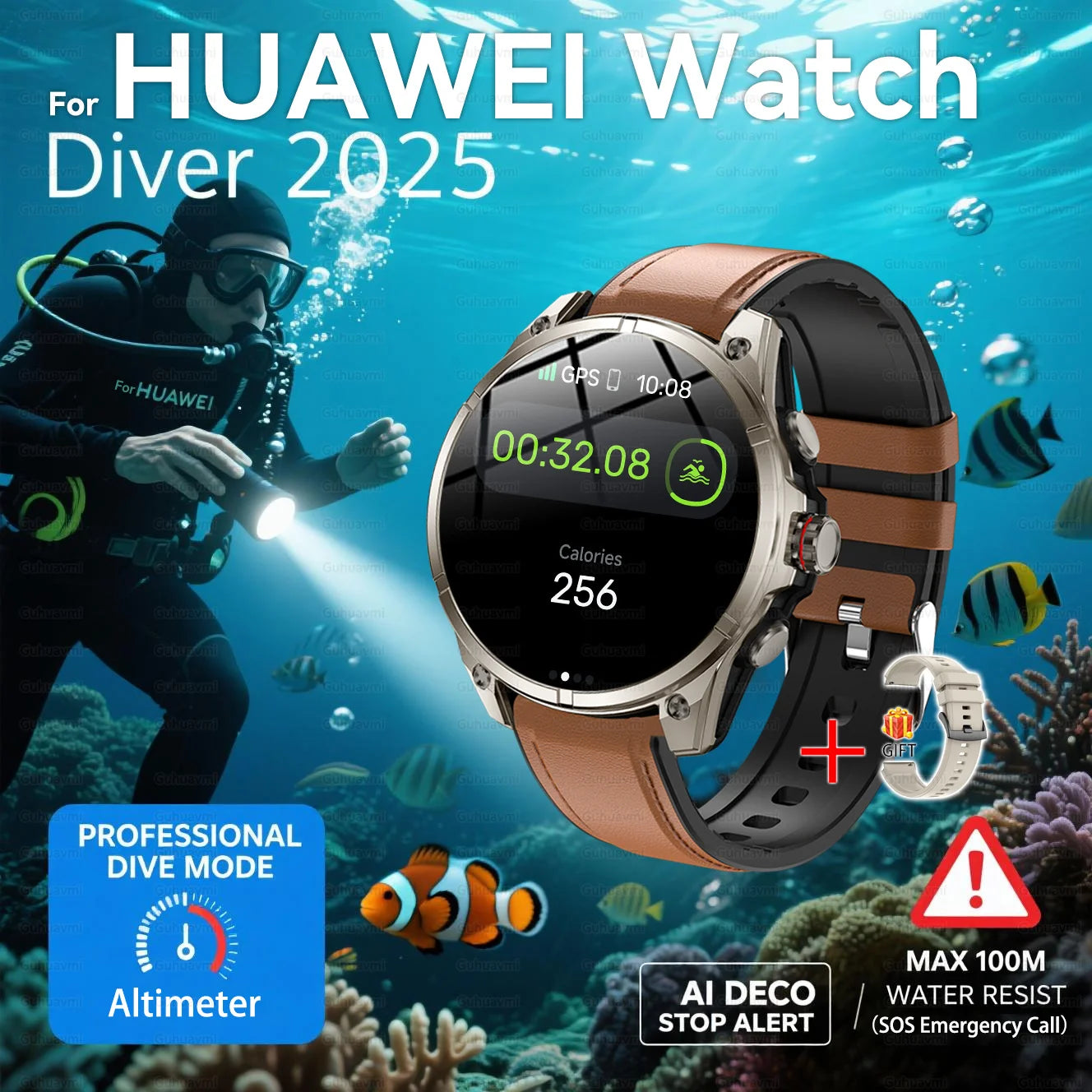 2025 New Premium GPS Smart Watches Outdoor Altimeter Barometer AMOLED Screen Built-in GPS Compass Military Sports Smartwatch Men