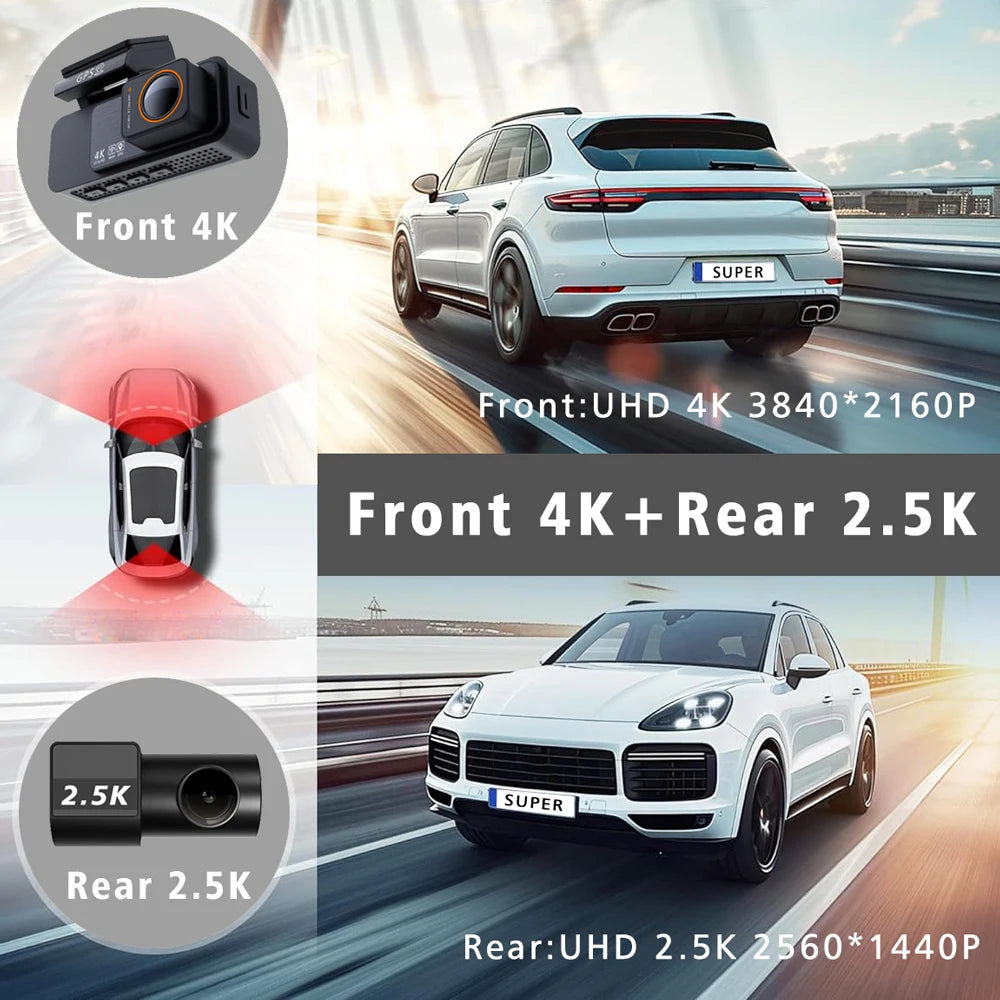 4K Dash Cam WIFI GPS Car DVR 2.5K Rear Camera Video Drive Recorder Dashcam Register Mini Black Box 24H Monitoring Night Vision