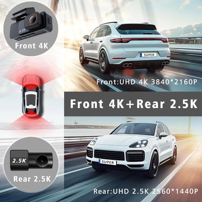 4K Dash Cam WIFI GPS Car DVR 2.5K Rear Camera Video Drive Recorder Dashcam Register Mini Black Box 24H Monitoring Night Vision
