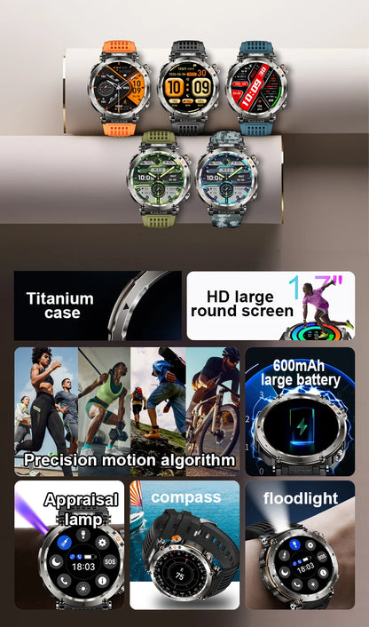 Smart Watch HT30 Bluetooth Call Men Outdoor Sports Fitness Compass Heart Rate Health Monitoring 600mAh Large Battery Smartwatch