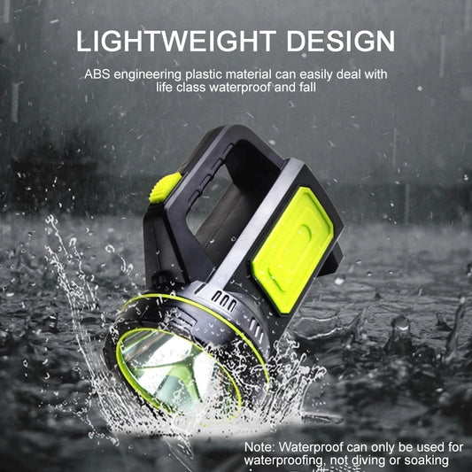 LED Strong Searchlight Flashlight Portable Hand Lamp Rechargeable 2 Lighting Modes Emergency Hiking Camping Energy Saving Torch